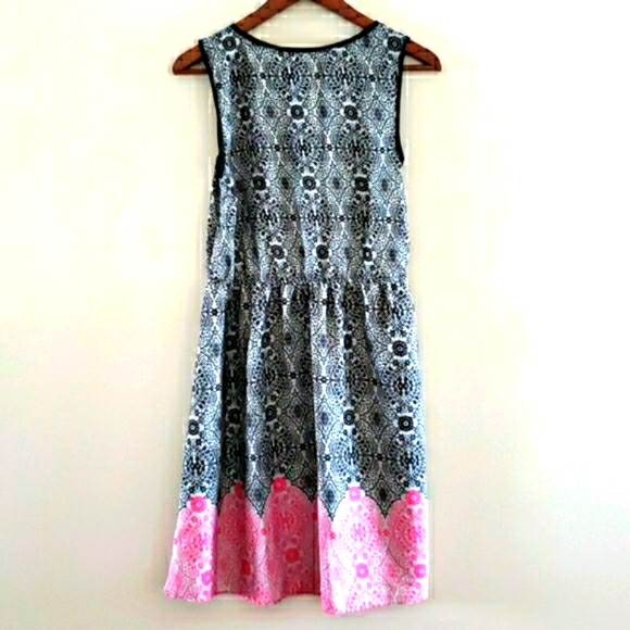 Flowy Black Pink Printed Light Weight Dress Pleated Skirt 8 - Picture 2 of 4